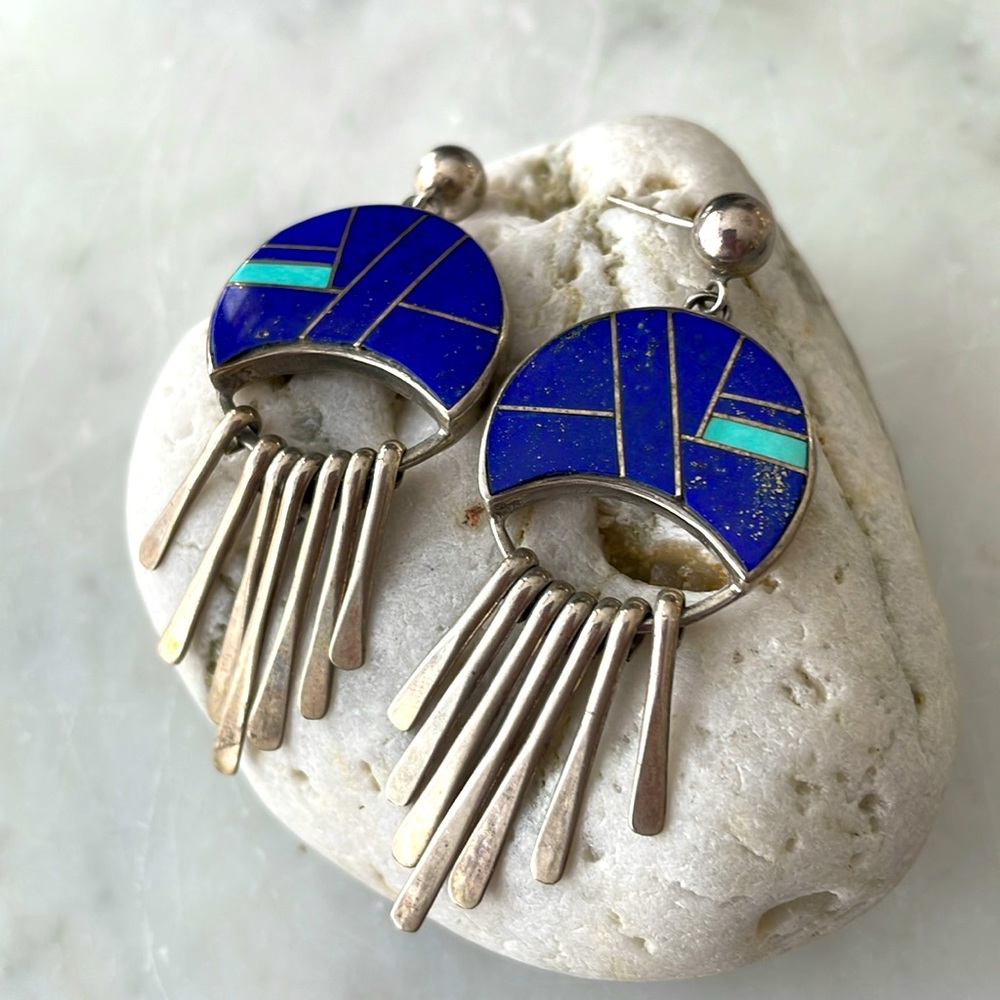 Zora Joe & Calvin Begay Navajo Vintage Native American Earrings - Picture 4 of 13
